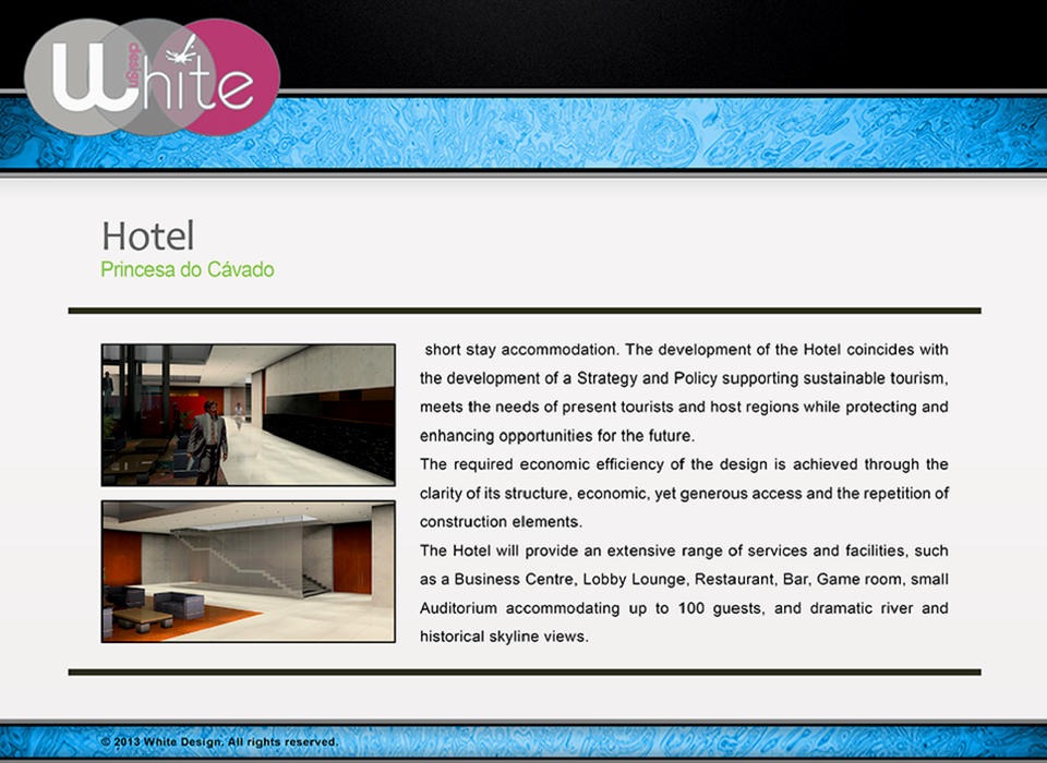 Interior perspective of the hotel’s public circulation space.