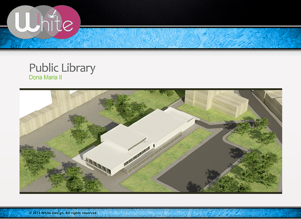 Aerial perspective of the library and its surrounding public space.