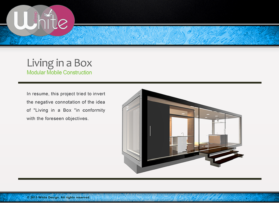 Perspective of a glazed modular living unit.